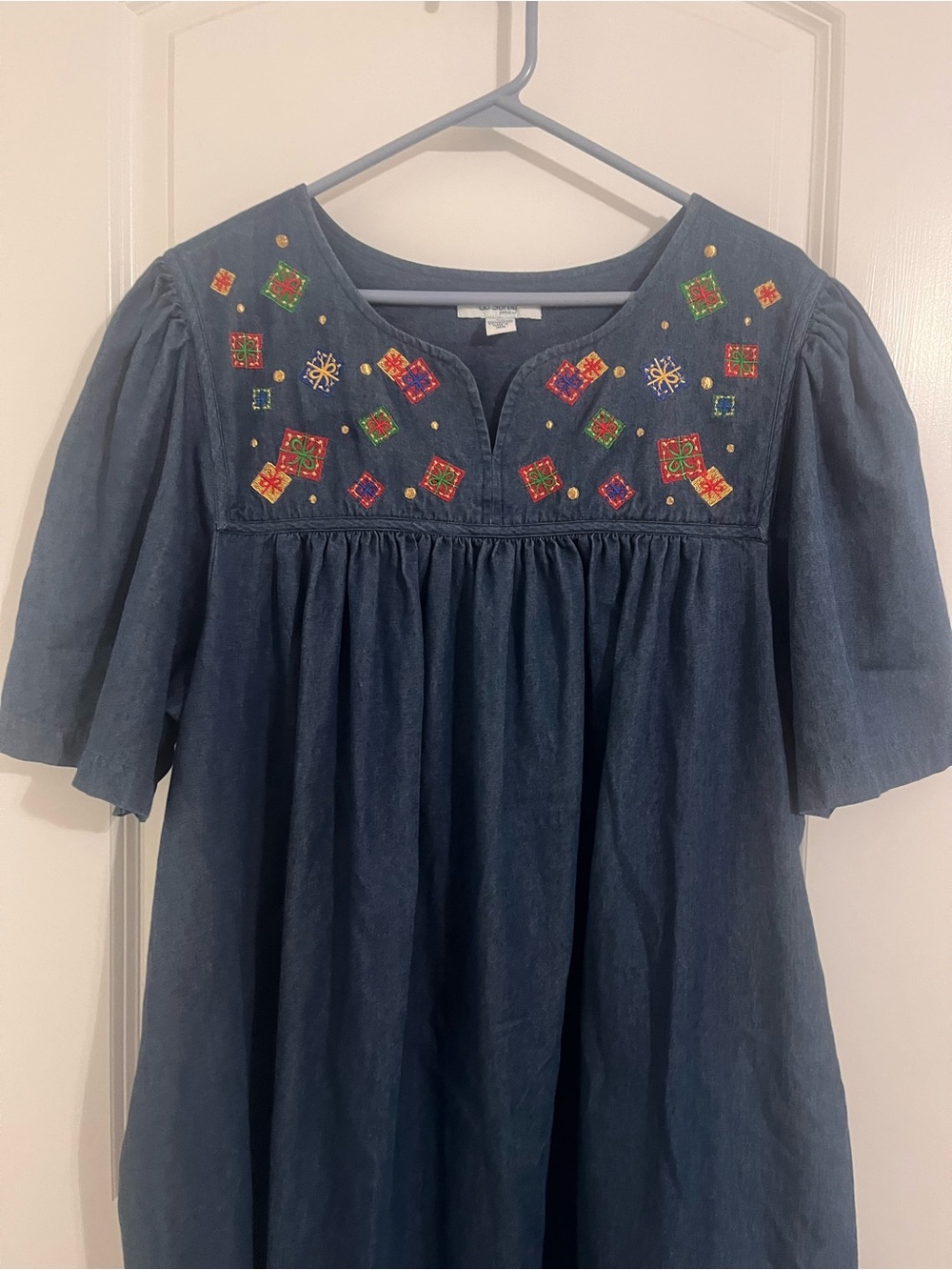 Navy Embroidered Christmas presents Midi Dress